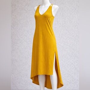 V-Neck Mustard High-Low Maxi Dress with Side Slit